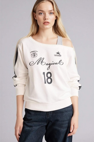 Defacto Kayık Yaka Baskılı Sweatshirt G9614ax26spwt32 Beyaz-wt32