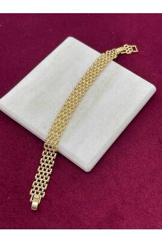 14 K Renginde Hasır Örgü Model Gold Bileklik Gold