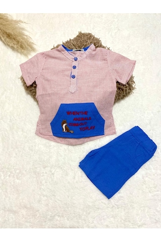 Minaz Baby Gömlekli Şort Takım Kırmızı - Mavi