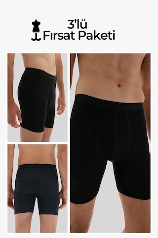 Weweus Siyah 3'lü Erkek Süper İnce Doğal Bambu Lüks Uzun Boxer 1013 Siyah