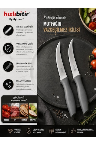 Bymyhand Paslanmaz Çelik Füme Meyve Bıçağı Soyma Bıçağı Dilimleme Bıçağı 2'li Set