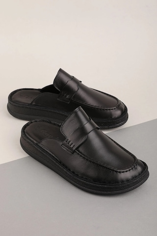 Gondol Hakiki Deri Unisex Sabo Terlik Anatomik Yumuşak Tabanlı Hkm.41 Siyah