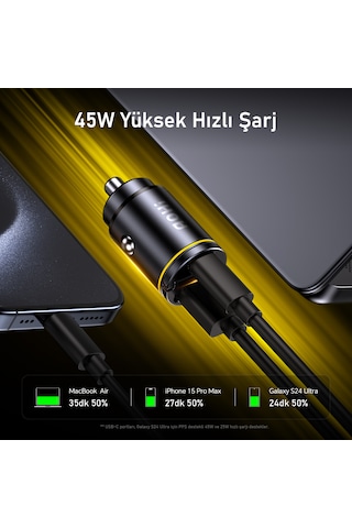Aohi Superauto Araç Içi Şarjı, 2 Portlu Pd 45w Type-c To Type-c