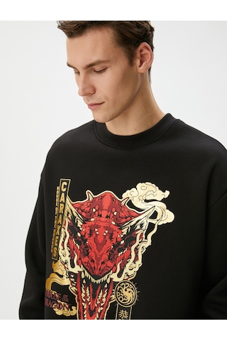 Koton House Of The Dragon Oversize Sweatshirt Lisanslı Baskılı Siyah 4wam70381mk Siyah