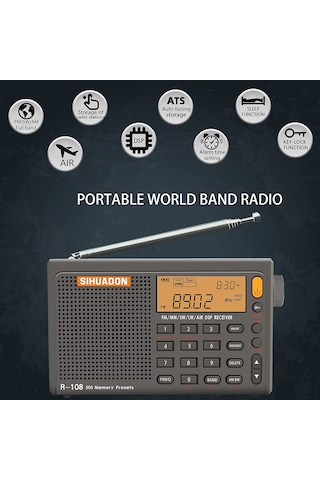 Sıhuadon R108 Kısa Dalga AM FM Radyo LW MW Hava Bandı Radyo