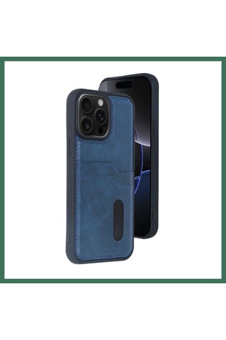 En-cag iPhone 15 Pro Max Uyumlu Kılıf Sara Kartvizitli Deri Kılıf - Lacivert Bss