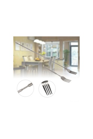 Youmex Uzun Kollü Gerekli Sürede Ayarlanabilir 22-64 Cm Sağlıklı Dayanıklı Paslanmaz Çelik Barbekü, Salata, Tatlı Çatalı Gümüş