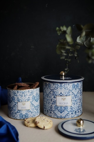 Lisbon Desenli Metal Saklama Kabı Seti - 2'li Set 1,7 Lt - 3,5 Lt Desenli