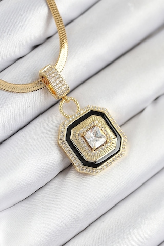 316l Çelik Zirkon Taşlı Siyah Detaylı Baget Model Gold Renk Kadı Renkli