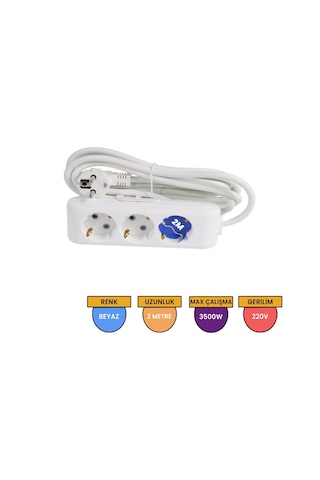 Viko 90113302 Multi-Let Topraklı Çocuk Korumalı Grup Priz 3'lü 2 M Beyaz