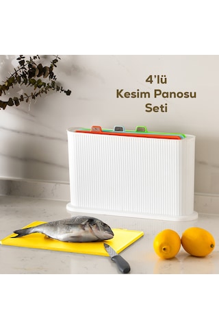 Porsima 1074-1 Beyaz-beyaz Standlı Çoklu Kesme Tahtası Canlı Renk