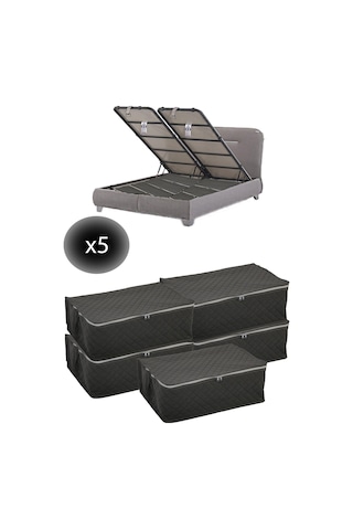 Adarya Home 5 Adet Bazaaltı Hurç 60 x 40 x 22 - Büyük Boy Baza Hurcu - Gri