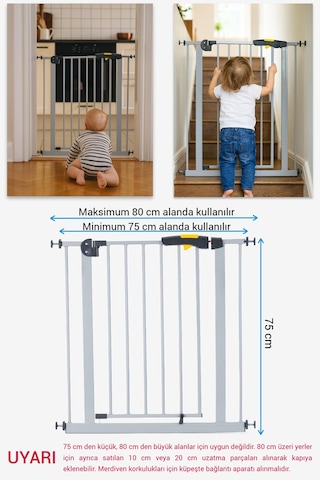 Pro 75-80 Cm Çocuk Merdiven Ve Güvenlik Kapısı, Merdiven Korkuluğu, Gri