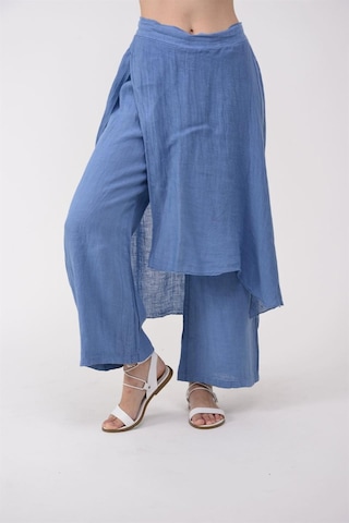 Bohem Stil İtalyan Ham Keten Pantolon Etek-8747 Mavi