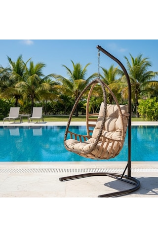 Rehome Malta Tek Kişilik Rattan Bahçe Salıncağı Açık Kahve Açık Kahverengi