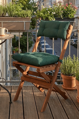 Reyo Bysay Vernikli Puf Minderli Ahşap Katlanabilir Bahçe Mutfak Balkon Teras Sandalyesi Ceviz-yeşil