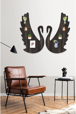 Kuğu Duvar Rafı Ahşap "8 Raflı Duvar Dekerasyonu" Mobilya