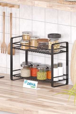 Masa Tezgah Üstü Düzenleyici Metal Organizer Raf Banyo Mutfak Rafı Baharatlık Makyaj Standı Siyah Beyaz