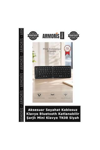 Aksesuar Seyahat Kablosuz Klavye Bluetooth Katlanabilir Şarjlı Mini Klavye Tk08 Siyah