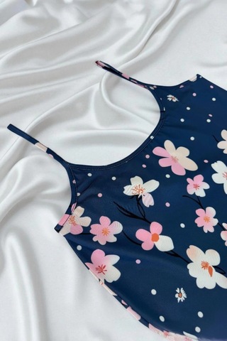 Hello Papana Hello Papana Çiçek Desenli Mavi Askılı Gecelik Çok Renkli