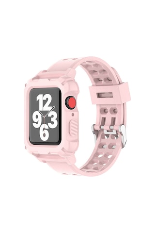 Wozlo Apple Uyumlu Watch 1, 2, 3, 4, 5, 6, 7, 8, Se Kasa Koruma 42/44/45mm Spor Kordon Kayış - Pembe