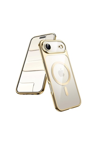 Apple Uyumlu iPhone 17 Air İçin Magsafe İle Kılıf Kamera Lensli Korumalı Şeffaf Silikon Kapak Gold