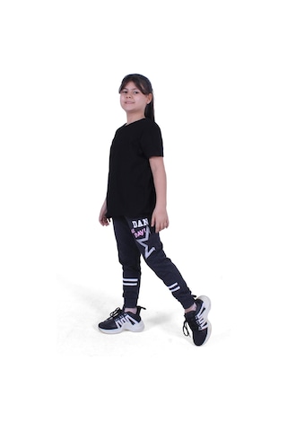 Fyk Kids All Day Yazı Baskılı Kız Çocuk Eşofman Altı Füme