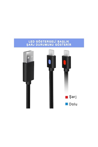 Xbox Series Şarj Kablosu 3 Metre Led Göstergeli Type-c Örgü Kablo