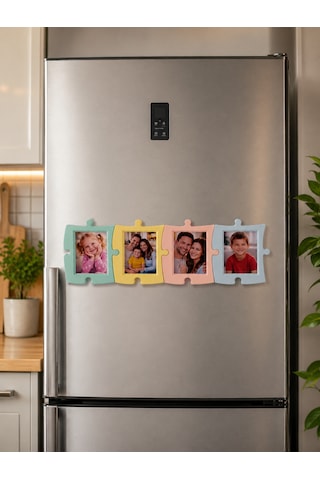 Magnet Fotoğraf Çerçevesi 4 Lü Set Puzzle Tasarım Buzdolabı & Masaüstü