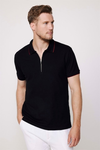Tudors Erkek Slim Fit Dar Kesim %100 Pamuk Düz Pike Fermuarlı Siyah Polo Yaka Tişört-27685 Siyah