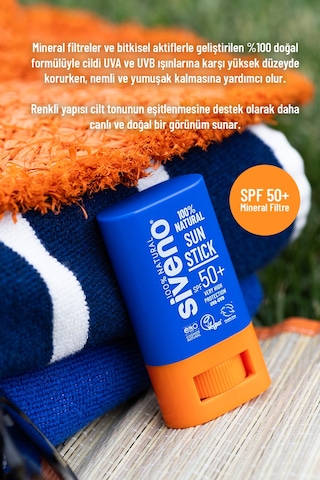 Siveno 100% Doğal Stick Güneş Koruyucu Mineral Filtreli Renkli Ton Eşitleyici Hassas Uva Uvb Spf50+ 15 G