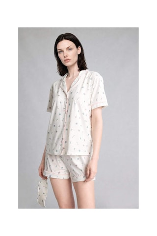 Defacto Regular Fıt Şortlu Kısa Kollu 2li Desenli Softshell Ecru Pijama Takımı H6851ax26smer98 Ekru-er98