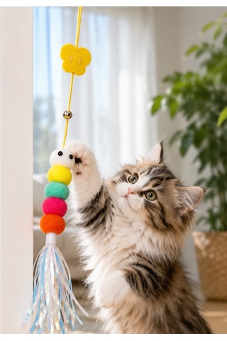 Kedi Oyuncağı Kapıya Asılan Zilli İnteraktif Kedi Oltası Vantuzlu Esnek İpli Oyuncak
