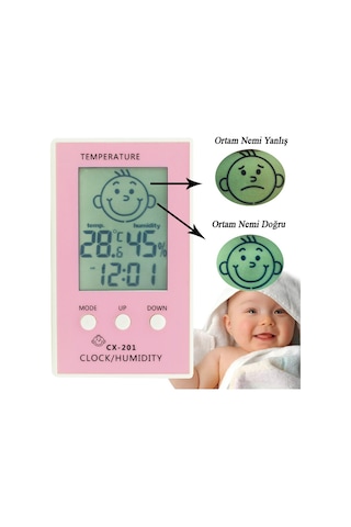 Çocuklar için İç Mekan Termometre ve Nem Ölçer Saatli Thr103