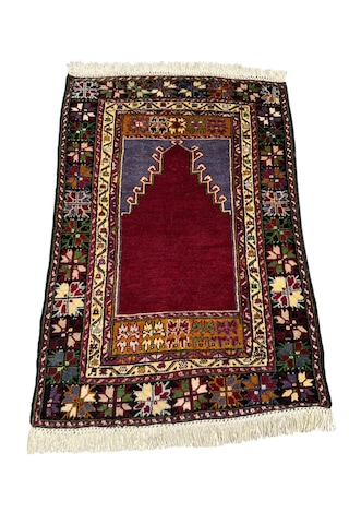 El Dokuma Eski Antika Mihraplı Maden Halısı 106x155 Renkli Kök Boya Yün Renkli