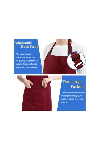 4 Paket Şef Önlüğü, 2 Cepli Ayarlanabilir Önlük, Unisex Kişisel Koyu Kırmızı, Diğer