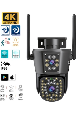 Sarftech 4mp Dış Mekan Ip Akıllı Kamera Ip66 Sertifikalı Hareket Takip Sensör Dual Lens Güvenlik Kamerası