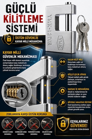 Ymk 70 Mm Kayar Milli Asma Kilit Çelik Gövdeli Güvenlik Kilidi 3 Anahtarlı Depo Garaj Bahçe Kapısı K