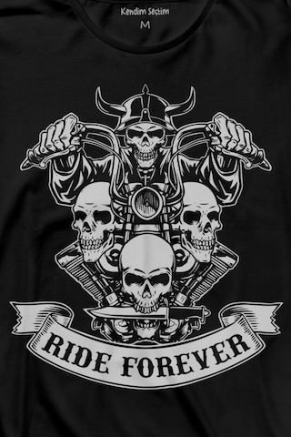 Motorcycle Skull Ride Forever Motosiklet Uzun Kollu Tişört Baskılı T-shirt 001