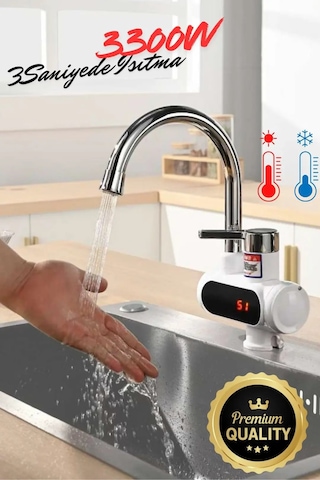 Premium Serisi Yeni Nesil Elektrikli Ani Su Isıtıcı Termal Şofben Musluk Spiral Başlık Hediye Alttan Giriş Beyaz