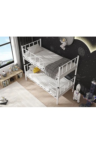 Dzgn Home Zambak Genç Çocuk Yatak Odası Metal Ranza Ve Karyola - 90 X 190 Cm - Beyaz 90 x 190 CM