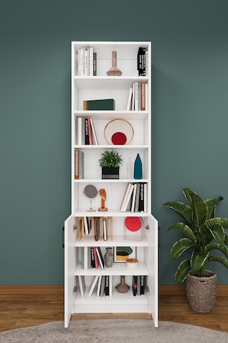 Asra Trend K-31 %100 MDF 60 cm Kapaklı Kitaplık Raflı Ofis Dosya Dolabı Beyaz