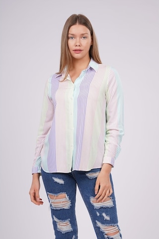 Gabria Kadın Çizgili Gömlek Mavı (545853118) Mavi