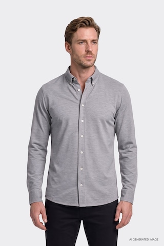 AC&Co / Altınyıldız Classics Erkek Grı Pamuklu Tailored Slim Fit Dar Kesim Düğmeli Yaka Örme Gömlek Gri