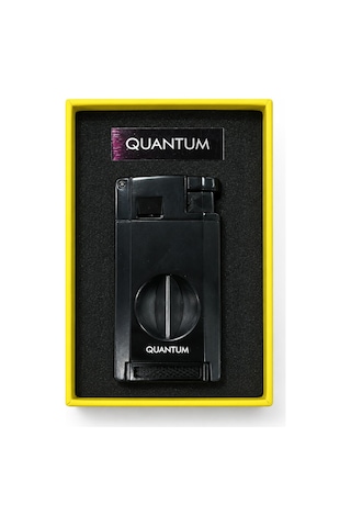 Quantum Çift Torch Pürmüz Siyah V Kesicili Metal Puro Çakmağı Tr9981