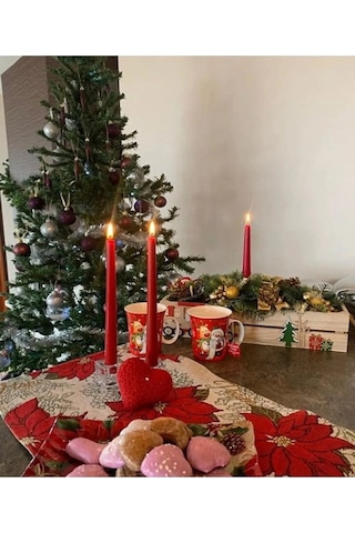 2'li Kokulu Şamdan Mum Seti - Sedefli Kırmızı