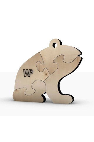 Masif Ahşap Puzzle Çocuklar İçin Boyanabilir Kurbağa Boya Setli