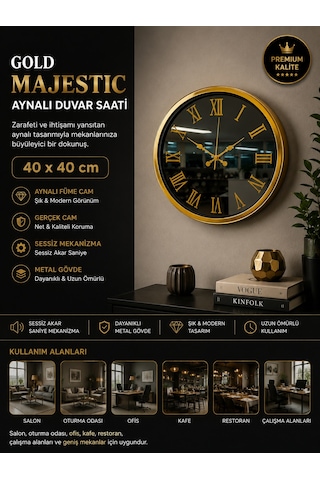 Gold Majestic Aynalı 40 X 40 Cm Duvar Saati