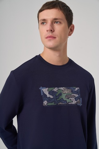 Morven Erkek Lacivert Trend Baskılı Bisiklet Yaka Sweatshirt 26ks063007200 Lacivert