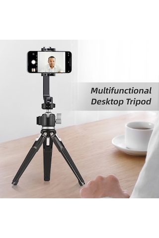 Reedark Alüminyum Masaüstü Tripod, 3 Seviye Yükseklik Ayarı, Kuleli Kafa, 1/4 Vida Ve Soğuk Ayaklık, 3kg Yük Taşıma Kapasitesi